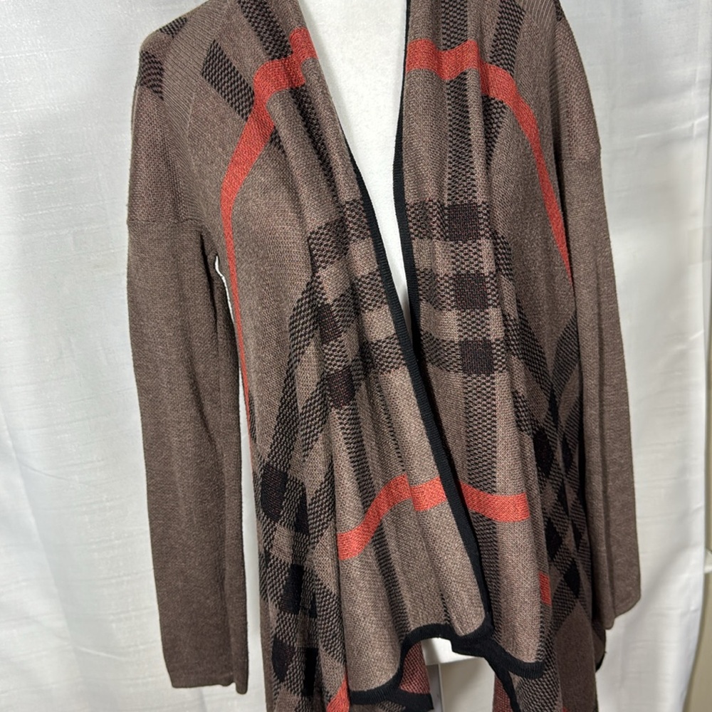 Women's Refined Plaid Open Long Sleeve Cardigan Sweater Sz S/M - Picture 6 of 10
